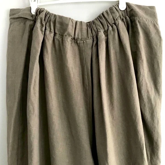 Linen Green and Brown Wide Leg Pants - Picture 11 of 16